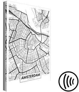 Obraz Amsterdamské ulice - černobílá, lineární mapa nizozemského města