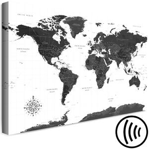 Obraz Stopy kontinentů (1 díl) - Černobílá mapa světa s nápisy