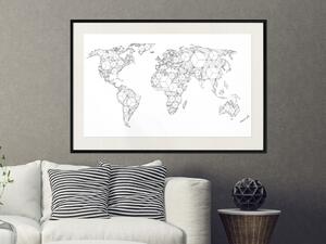 Plakát Geometrická mapa světa - kontinenty složené z geometrických tvarů