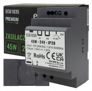 ECOLIGHT Napájení na DIN lištu - 24V 45W 1,87A pro IP20 PREMIUM LED pásek