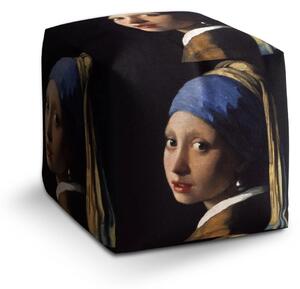Sablio Taburet Cube Dívka s perlou - Johannes Vermeer - 40x40x40 cm