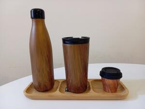 SADA TERMOLÁHEV 500 ml, TERMOHRNEK 350 ml, MINI TERMOHRNEČEK 90 ml, vzory - DŘEVO, WAWE, MOTÝLCI, PANDA