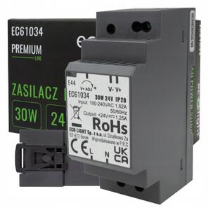 ECOLIGHT Napájení na DIN lištu - 24V 30W 1,25A pro IP20 PREMIUM LED pásek