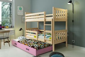 BMS Group Dětská patrová postel s přistýlkou CARINO 190x80 borovice Barva šuplíku: Růžová