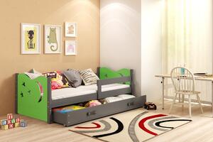 Dětská postel Andrea 1 80x160 s úložným prosotrem - 1 osoba - Grafitová, Zelená