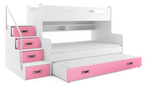 Dětská patrová postel s přistýlkou MAX 3 Barva: Růžová