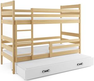 BMS Group Dětská patrová postel s přistýlkou ERYK borovice Velikost postele: 190x80 cm, Barva šuplíku: Zelená
