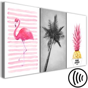 Obraz Exotická kompozice s plameňákem, palmou a ananasem
