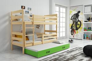 BMS Group Dětská patrová postel s přistýlkou ERYK borovice Velikost postele: 200x90 cm, Barva šuplíku: Zelená