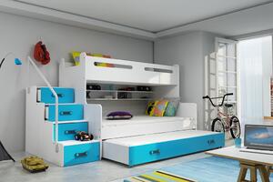 BMS Group Dětská multifunkční postel se schůdky a přistýlkou MAX 3 200x120 modrá