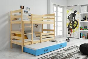Dětská patrová postel s přistýlkou Eryk 3 | borovice Barva: Borovice / modrá, Rozměr: 160 x 80 cm
