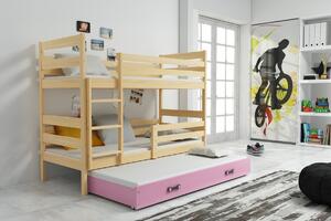 Dětská patrová postel s přistýlkou Eryk 3 | borovice Barva: Borovice / růžová, Rozměr: 160 x 80 cm