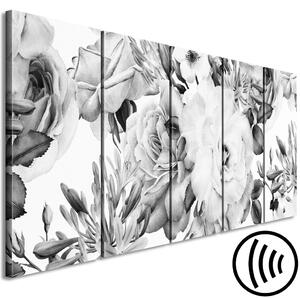 Obraz Kompozice růží (5dílná) úzká černobílá