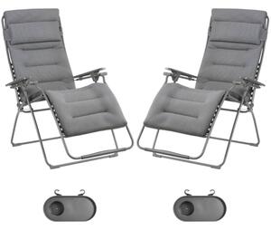 Zvýhodněná sada: 2× Relaxační křeslo Lafuma FUTURA XL BeComfort šedá Silver + 2× držák nápojů ZDARMA