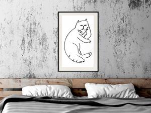 Plakát Kočičí relaxace - jednoduchá černobílá kompozice s kresbou zvířete