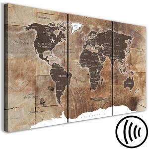 Obraz Mapa světa: Dřevěná mozaika (3-dílný)