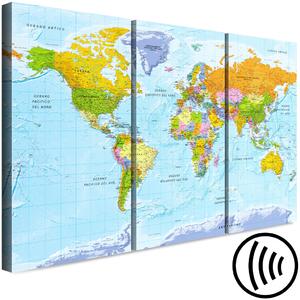 Obraz Mapa světa v italštině (3-dílný) - Barevné barvy kontinentů