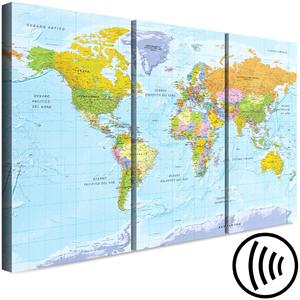 Obraz Mapa světa v barvách (3-dílný) - Kontinenty s italskými nápisy
