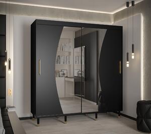 Šatní skříň Abi Calipso Wav Barva korpusu: Černá, Rozměry: 100 cm, Dveře: Černá + zrcadlo