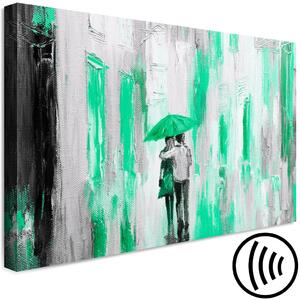 Obraz Milenci pod deštníkem - grafika s párem procházejícím se v dešti