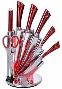 8dílná sada ocelových nožů, nůžek a ocílky Royalty Line RL-KSS804 / červená