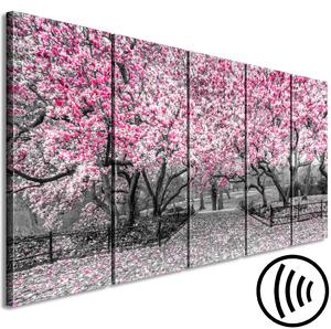 Obraz Magnolia park (5dílný) úzký růžový