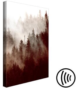 Obraz Mlha nad lesem (1-dílný) - hnědá krajina s jehličnatými stromy