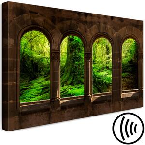 Obraz Zakletý les (1-dílný) - zelený lesní pohled z okna
