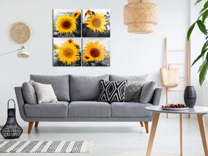 Obraz Čtyři slunce (4-dílný) - žlutá kompozice s květy slunečnic