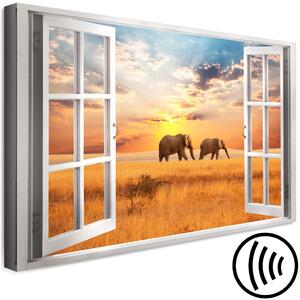 Obraz Pouštní západ slunce (1-dílný) - setkání s divokou přírodou slonů