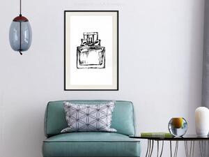 Plakát Luxusní vůně - černobílý vzor skleněné parfémové lahve s mašlí