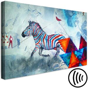 Obraz Země chaosu (1-dílný) - zebra v pestrobarevných pruzích a barevný svět
