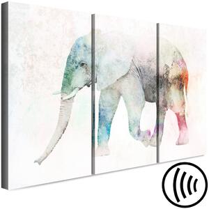 Obraz Malovaný slon (3-dílný) - barevný slon na nerovném béžovém pozadí