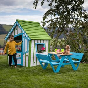 KONDELA Dětské zahradní sezení, dřevo, modrá/přírodní, ABALO