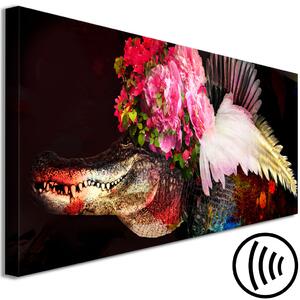 Obraz Nevesta (1-dílný) úzký - abstrakce s krokodýlem a květinami