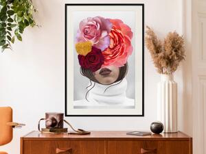 Plakát Bílá vlna - abstraktní žena s pestrobarevnými květy na světlém pozadí