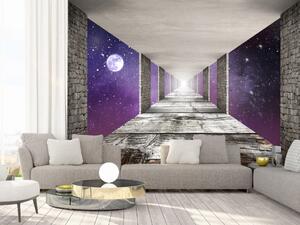 Fototapeta Nekonečný tunel - prostorová abstrakce s vesmírem a měsícem