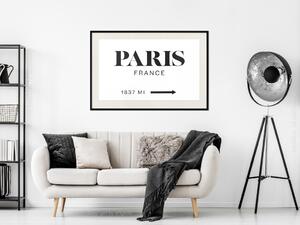 Plakát Pařížská Elegance - černý nápis Paříž a Francie anglicky na bílém pozadí