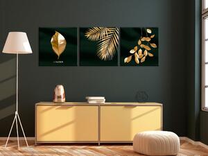 Obraz Vznešená vegetace (3-dílný) - luxusní listy pokryté zlatem