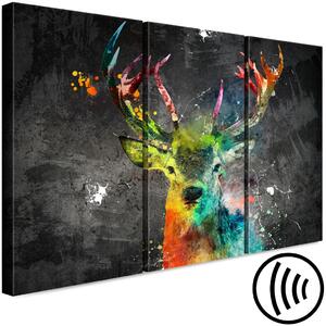 Obraz Duha jelen (3-dílný) - abstraktní barevné zvíře s rohy