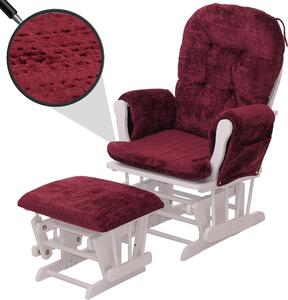 Relaxaní křeslo HWC-C76, houpací křeslo s taburetem látka enil (465 g/m²) Oeko-Tex bordeaux, bílý rám