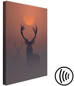 Obraz Jeleni v mlze (1-dílný) svislý - zvíře při západu slunce