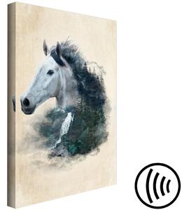 Obraz Posel svobody (1-dílný) svislý - kůň na pozadí kresleného lesa