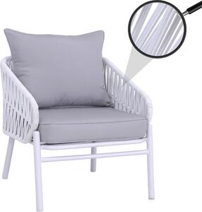 Hliníková zahradní idle HWC-P90, venkovní křeslo, proutné pletivo, látka/textil (180 g/m²) svtle edá