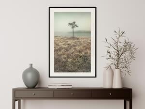 Plakát Na břehu jezera - krajina trávy a malého stromu na pozadí vody