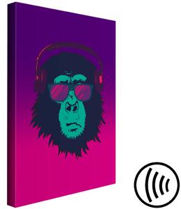 Obraz Opice v brýlích a sluchátkách - legrační abstrakce v růžových barvách
