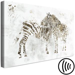 Obraz Zamilované zebry (1-dílný) široký - zvířata na zamlženém pozadí