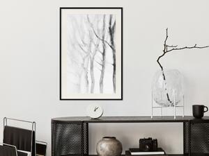 Plakát Cesta do přírody - abstraktní kompozice černých stromů na bílém pozadí