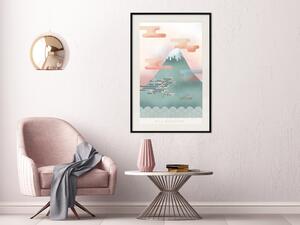 Plakát Hora Fudži - abstraktní kompozice pastelové hory na pozadí nebe