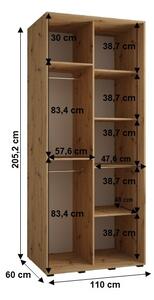Šatní skříň BAYLIN 2 - 110/60 cm, dub artisan / dub artisan / černá